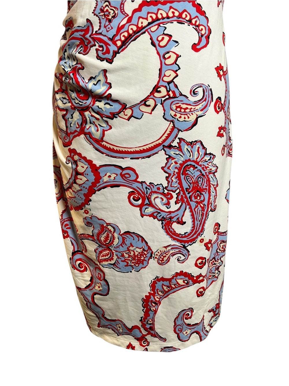 J. McLaughlin women's Ruched white red blue Paisley Dress Size Small - Picture 4 of 8